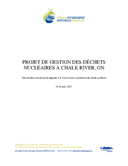 Commentaires à propos du projet d’une installation de gestion des déchets nucléaires