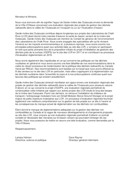 Évaluation régionale potentielle des projets de gestion des déchets radioactifs dans la vallée de l’Outaouais